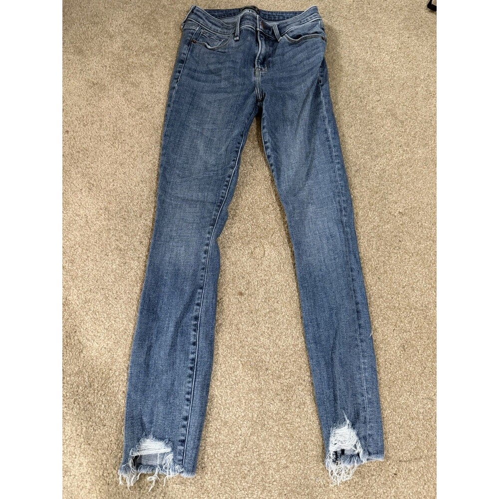 Womens Abercrombie & Fitch Mid Rise Super Skinny Ankle Jeans Rip Hem Size 25/0R